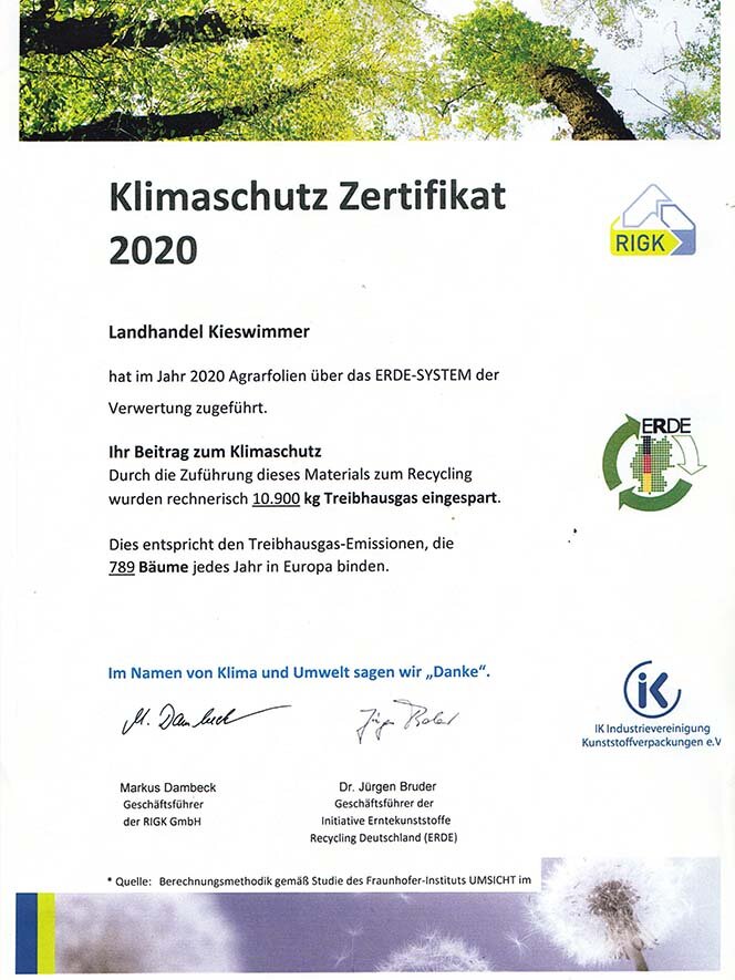 Klimaschutzzertifikat